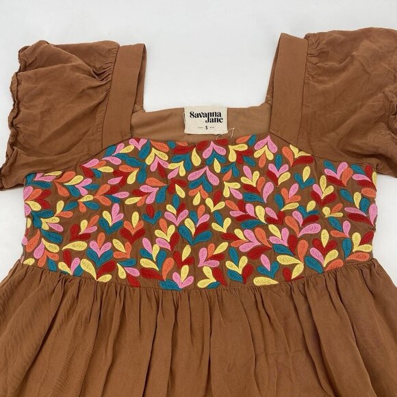 Savanna Jane Size Small Tunic Mini Dress Brown Pink Red Blue Yellow Embroidered - Picture 4 of 11
